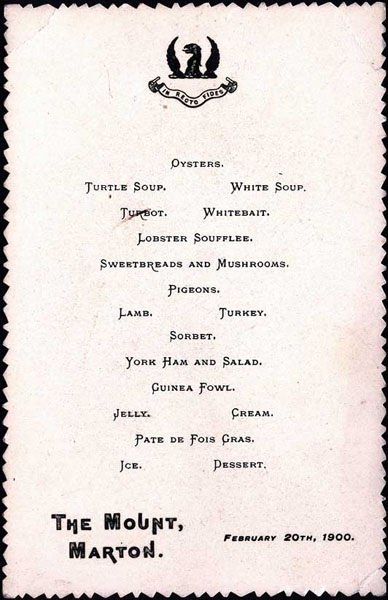 Dinner menu from the Mount